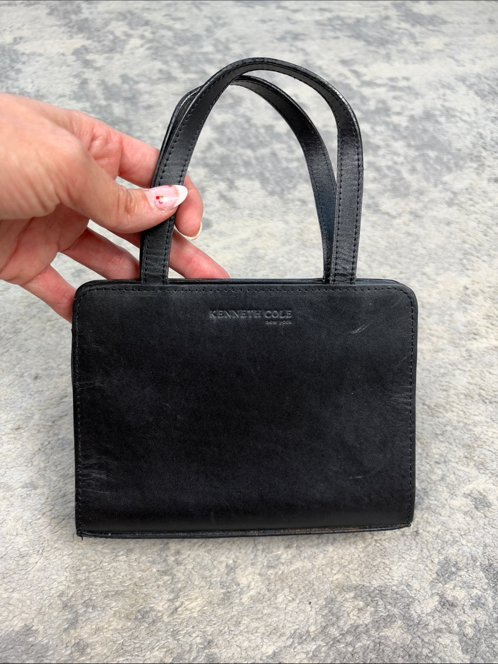Vintage Kenneth Cole Black Leather Mini Handbag Frame Hinge Bag